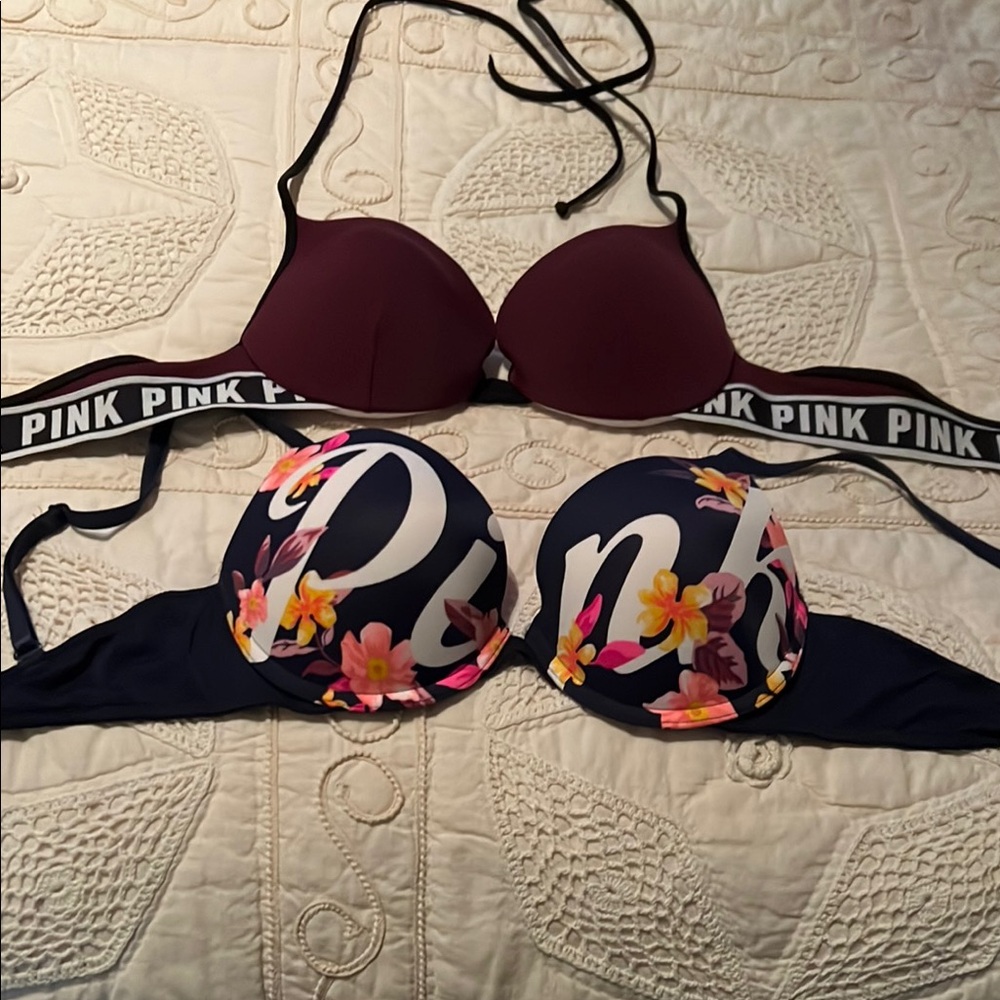 PINK Victoria's Secret Navy and Pink Floral Bikini Set